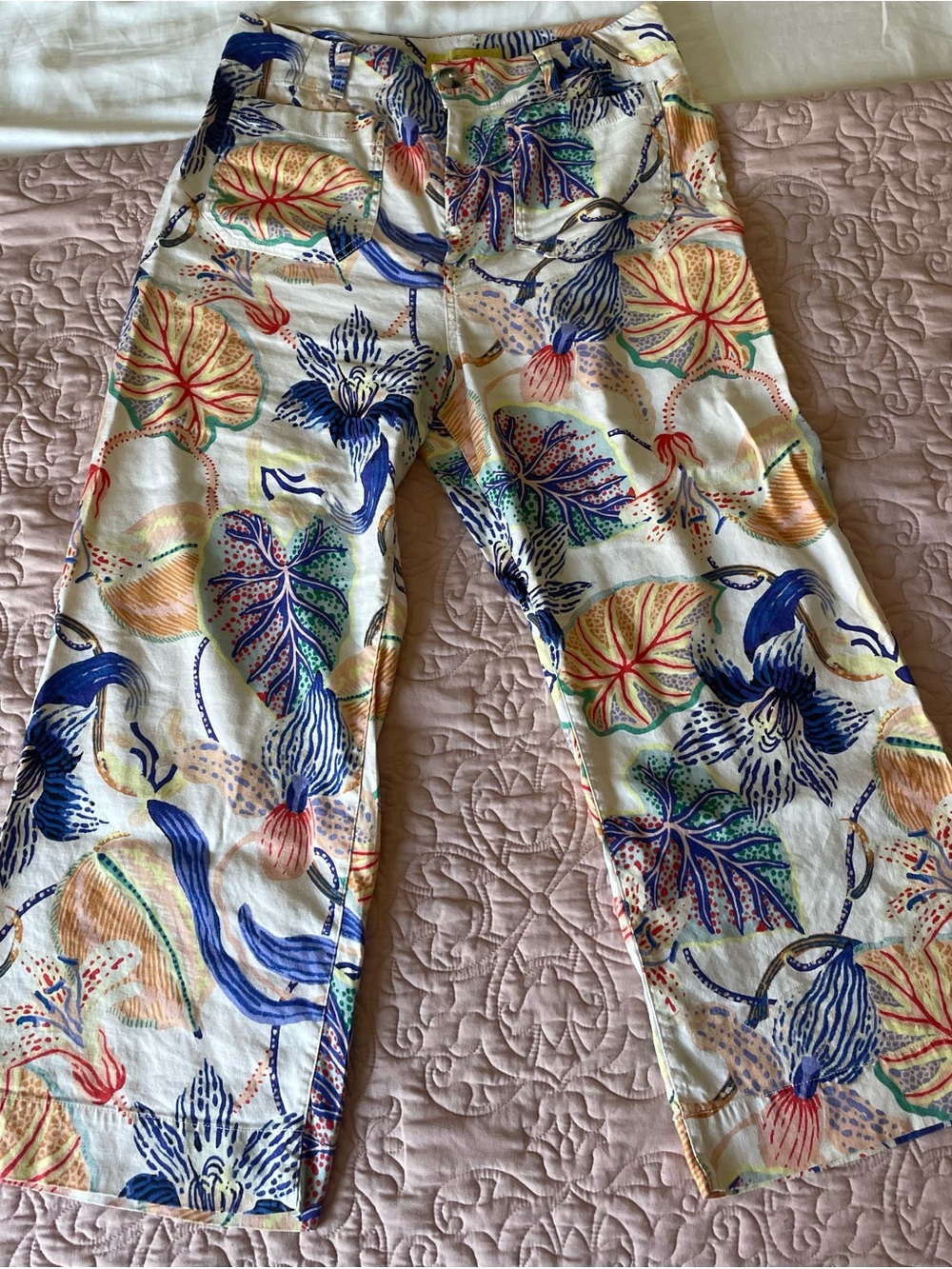 Anthropologie Maeve Multicolor Tropical Print Wide-Leg Pants